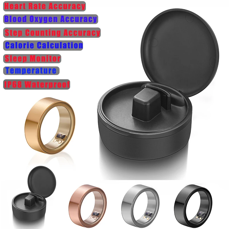 Smart Ring Bluetooth Health Heart Rate Blood Oxygen Concentration Monitoring Sleep Test Waterproof Ring with Charging Case