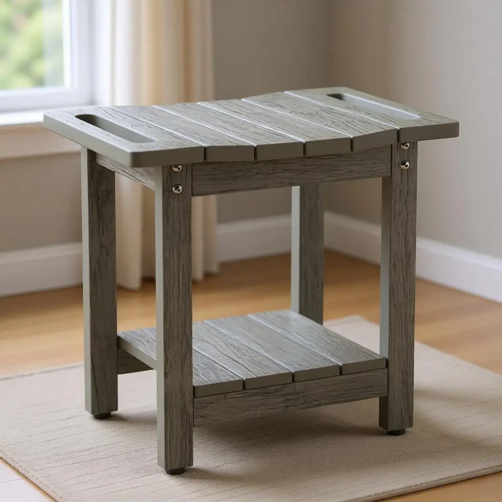 

Gray Shower Bench with Legs, Waterproof Seat, Non-Slip Surface, Suitable for Indoor and Outdoor Use