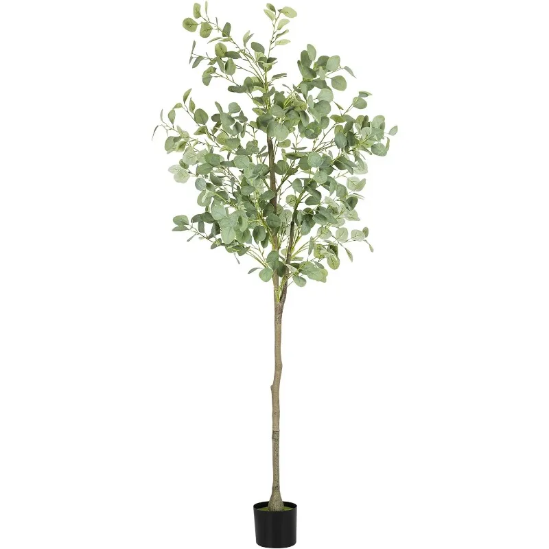 

Artificial Eucalyptus Tree,6Ft Tall Fake Potted Tree Silk Faux Eucalyptus Tree with Plastic Nursery Pot, Artificial Plants for