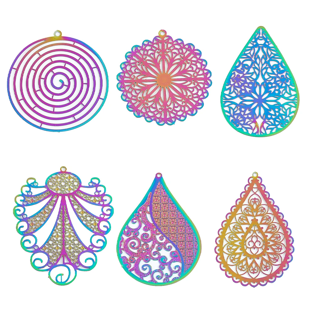 

2PCS Stainless Steel Filigree Charms Rainbow Etched Metal Embellishments Charms DIY Necklace Earring for Jewelry Making Pendant