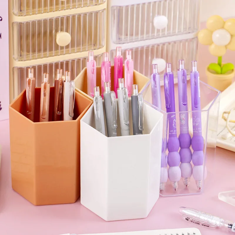 1PC Large Capacity Hexagon Pen Holder Plastic Durable Makeup Brush Holder Simple Stationery Storage Box