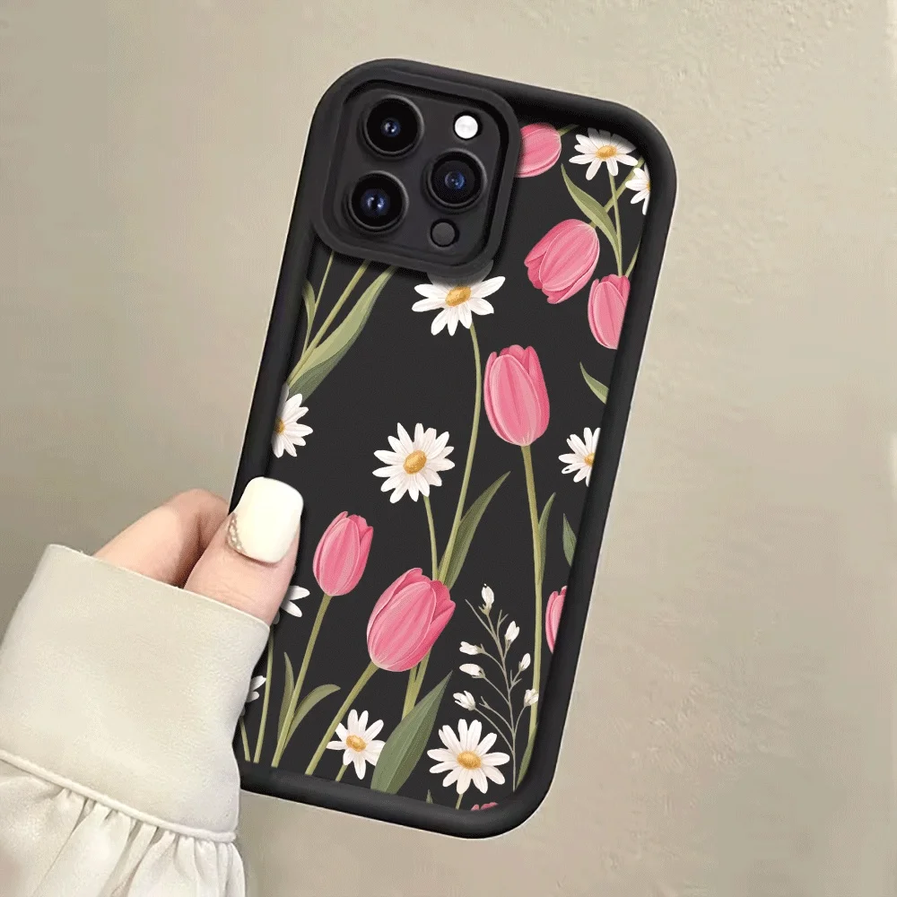 Tulip Daisy Strap Rope Handyhülle für iPhone 12 13 14 15 16 17 ProMax 15 14 13 Pro Plus 16 17 E Stoßfeste Matte Silikonhülle – Detail 5