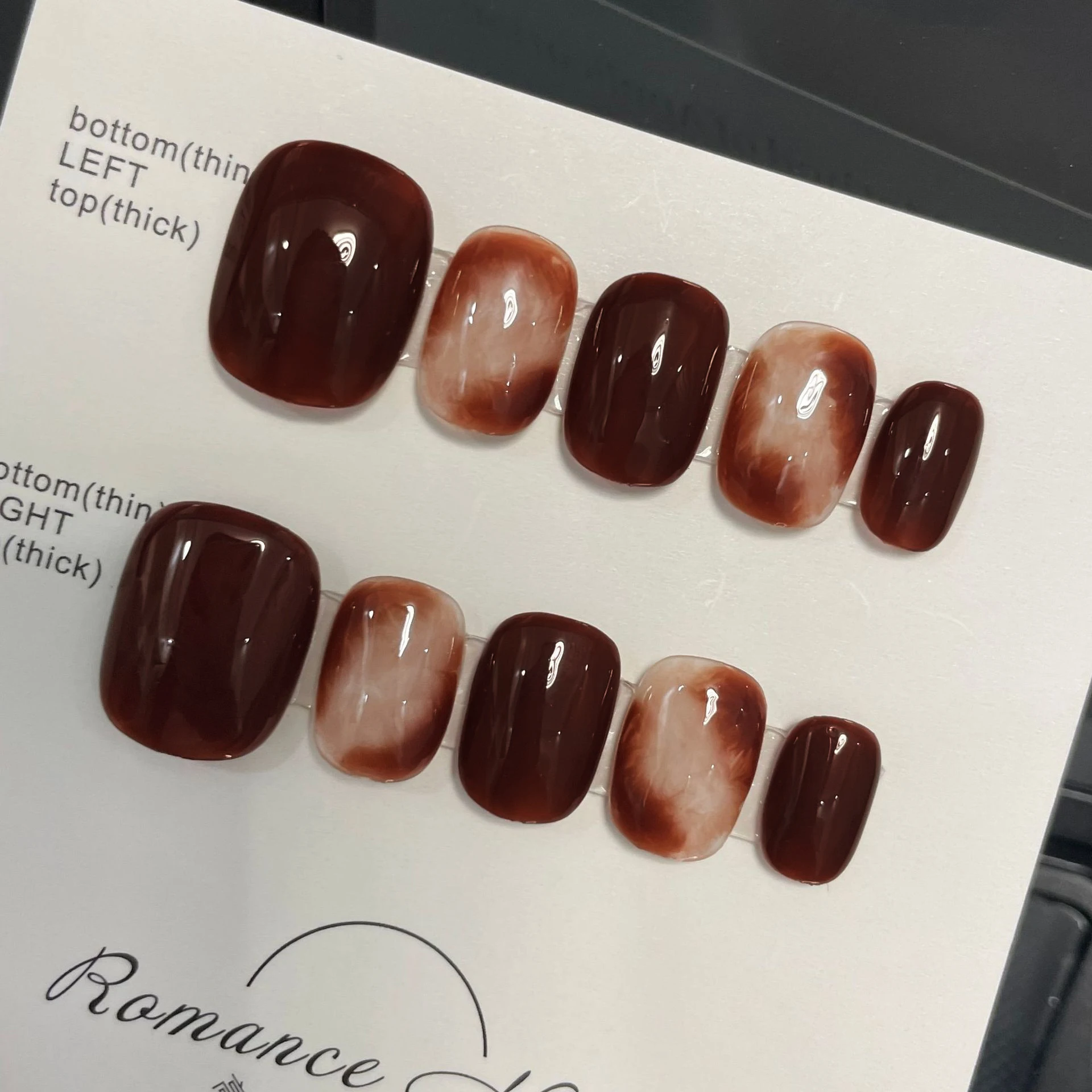 Handmade Press on Nails Caramel Blending Amber Cat's Eye False Nails Short Square Head Manicure Wearable Nail Tips Art 10pcs