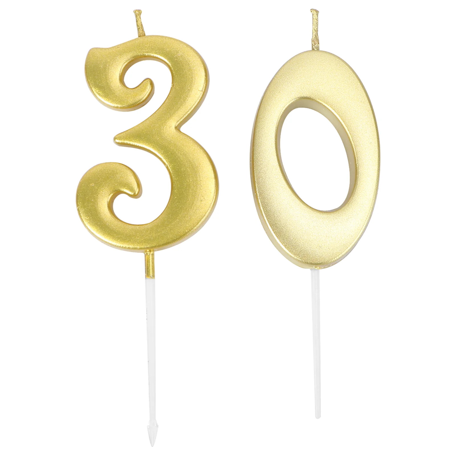 2pcs 30 Birthday Number Decoration Bithday Cake Topper Candles Party Supplies (Number 3+0, Golden)