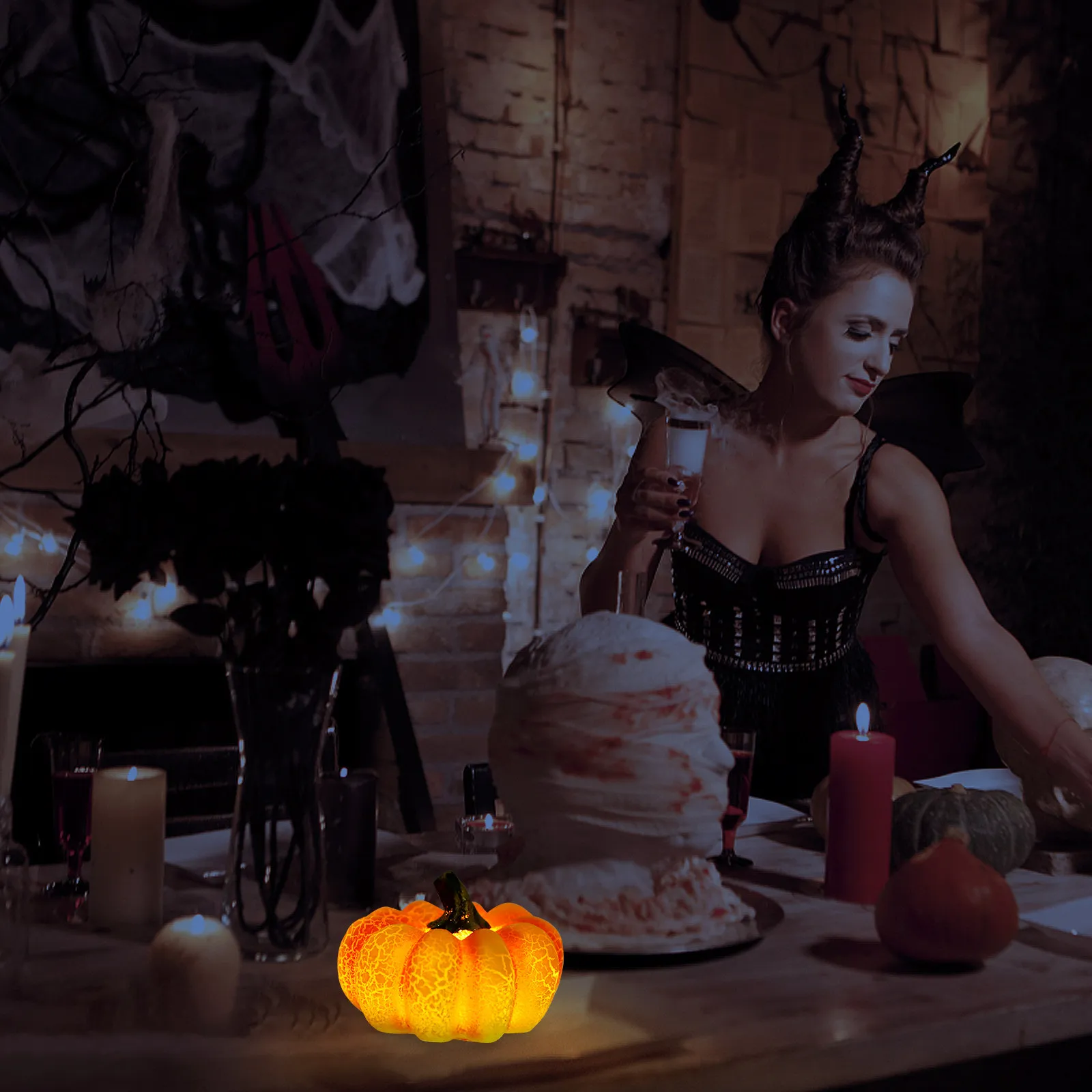 LED Pumpkin Lamp Resin Halloween Decoration Warm Light Living Room Bedroom Festival Home Party Pumpkin Lights Ornaments