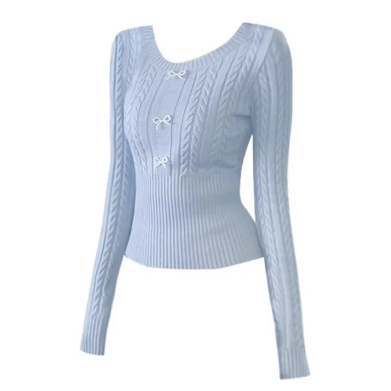Women Gothic Knit Pullover Korean Subculture Harajuku Style Long Sleeve Jumper Solid Color Slim Fit Elegant Sweater Daily