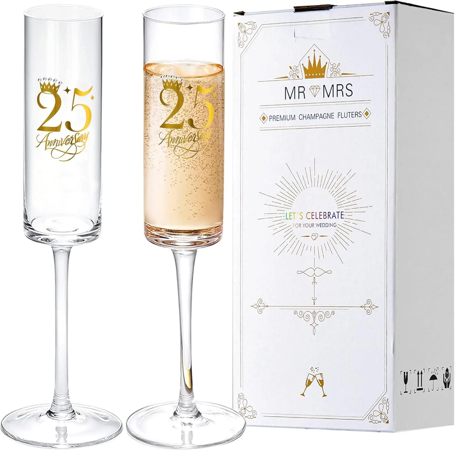 

25th Wedding Anniversary Champagne Flutes Set of 2, Elegant Anniversary Gifts for Couples