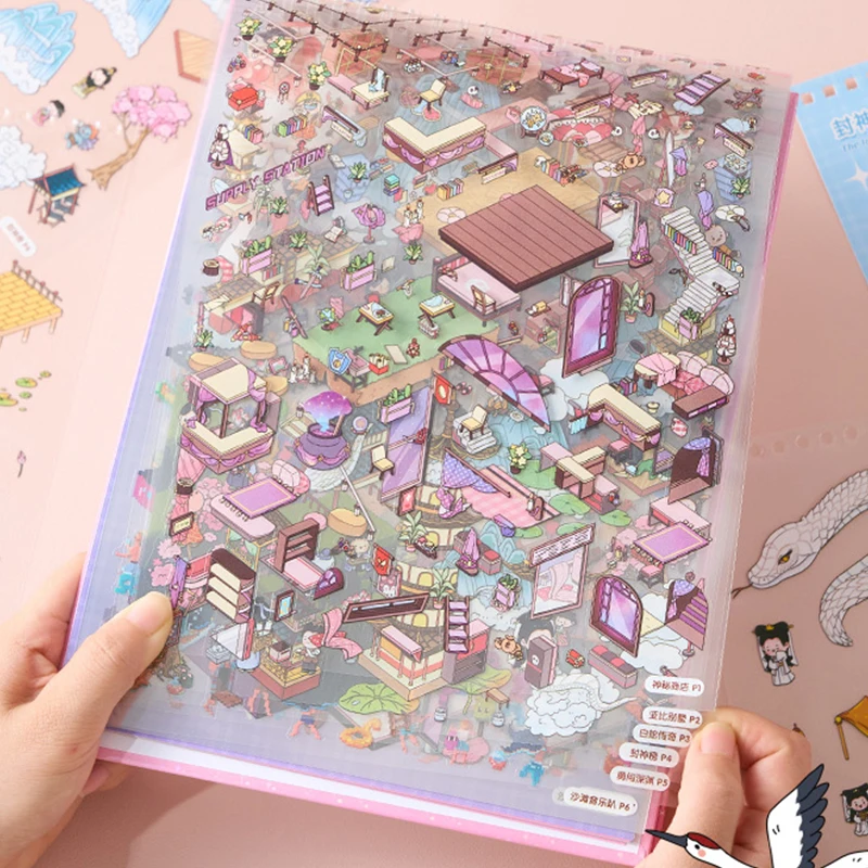 20-Sheet Large-Size 3D Scene Sticker Book, Vivid Stereoscopic Scenes, for Journal Decoration & DIY Craft Projects