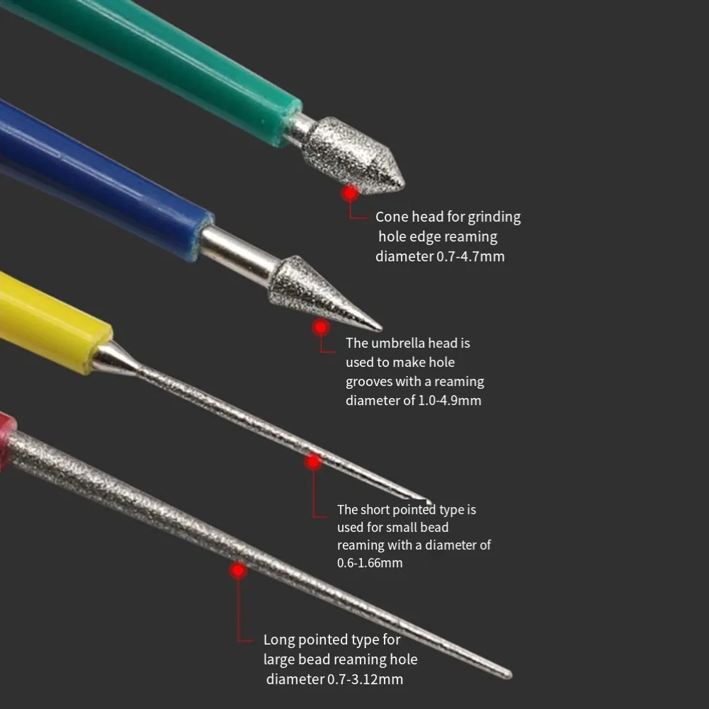 4pcs Set Diamond-Glass-Beads-File Reamer Quick-Reamer-Needle Engraving-Needle Diamond-Needle-File Beading Hole Enlarger