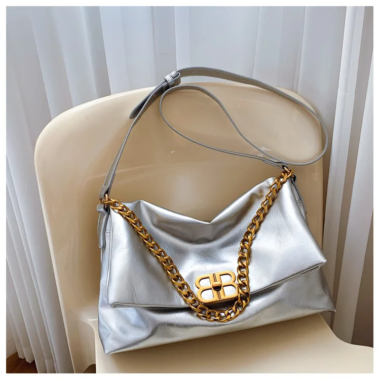 

Горячие новости! Женская мягкая сумка в стиле ретро - повседневная сумка на плечо с цепочкой большой вместимости, легкая роскошная женская сумка высокого качества