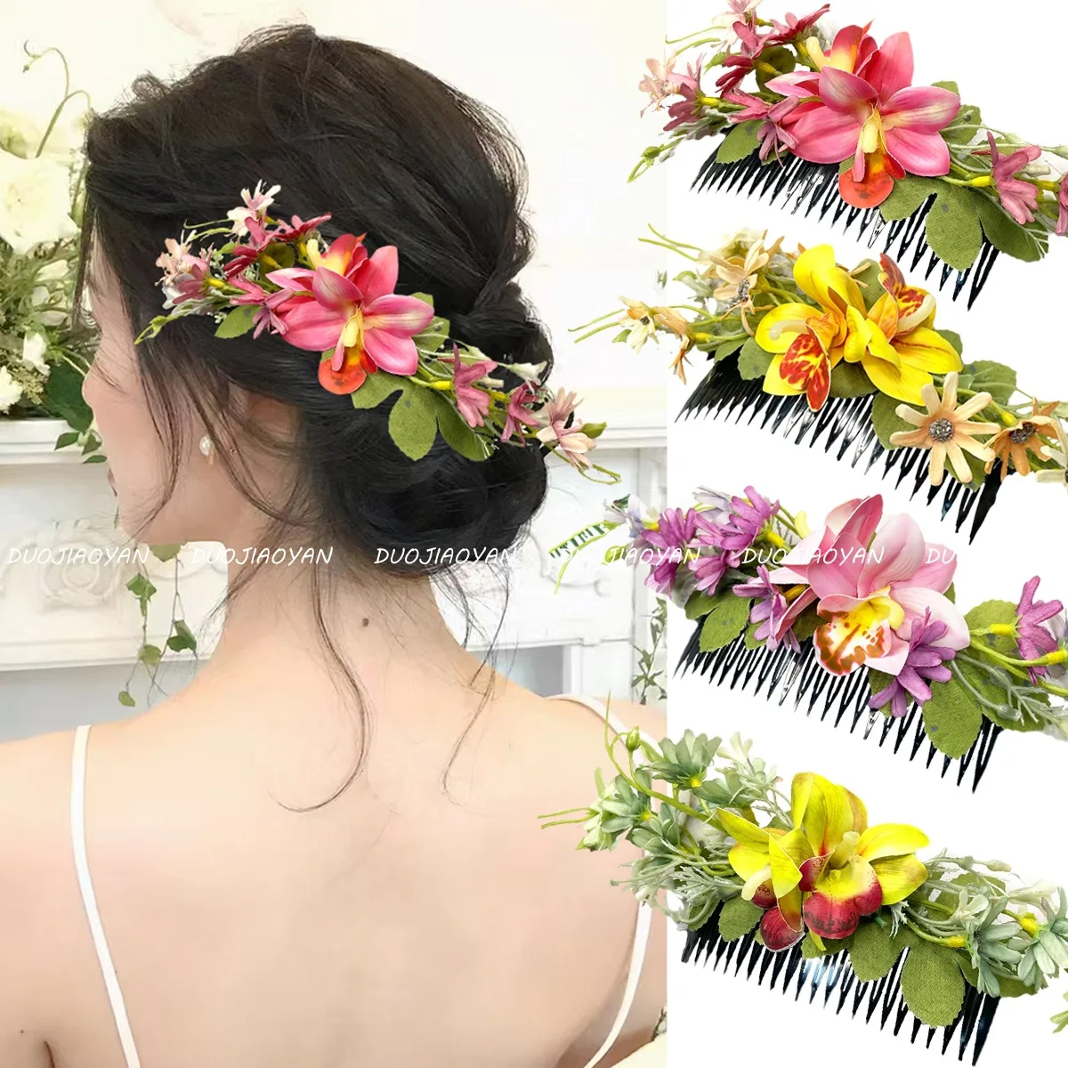 YHJ Lindas flores grampo de cabelo festa casamento performance dama de honra pentes de cabelo grampos de cabelo para mulheres meninas