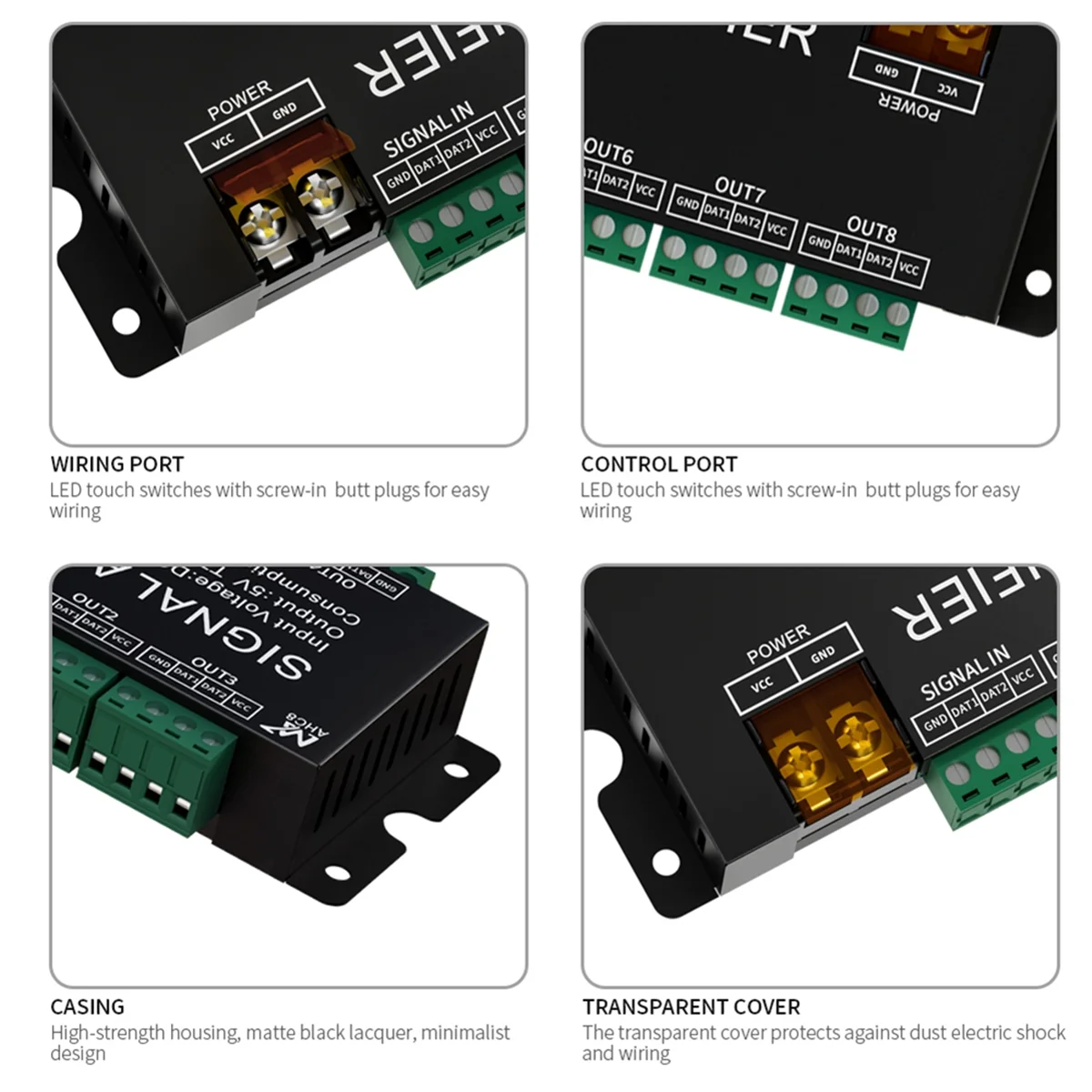 ABZV-8CH LED ストリップ信号アンプ、WS2812 5V SPI TTL 信号出力 WS2811 WS2815 WS2813 SK6812 ピクセル LED ライト DC5-24V