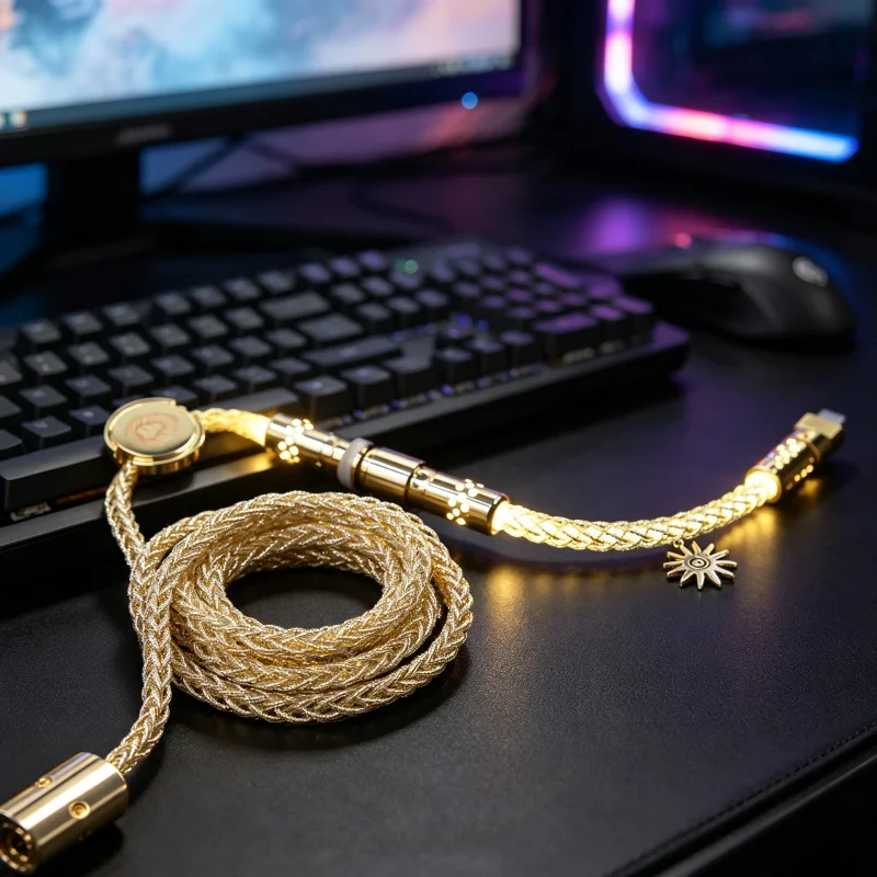 Theme Single Crystal Copper Aviator Cable Custom Magnetic Shaft Keyboard Cable Detachable Plug Braided Mechanical Keyboard Wire
