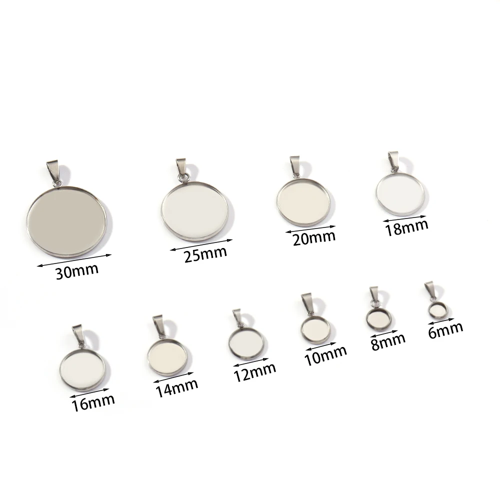 5-10Pcs 6-30mm Stainless Steel Pendant Blank Setting Round Cabochon Base Cameo Charm For DIY Necklace Jewelry Making Accessories