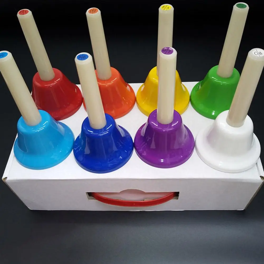 8Pcs Colorful Hand Percussion Bells Hand Bells For Classroom Adults Children Colorful Merry Handbells Set Musical Instruments