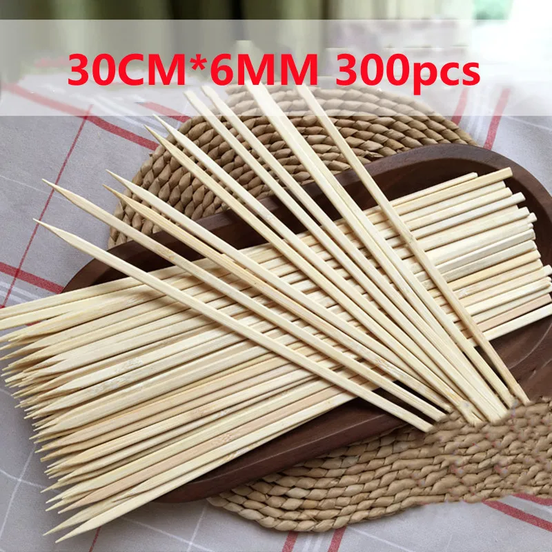 Natural Bbq Bamboo Wooden BBQ Skewers Food Bamboo Meat Tool Barbecue Party Disposable Long Flat Sticks BBQ Tools 30CM 300Pcs