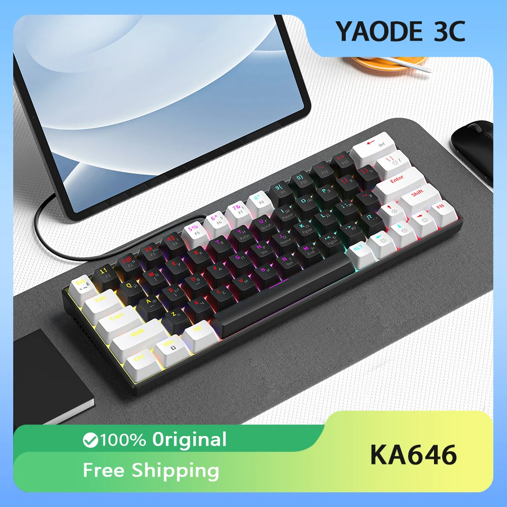 

KA646 Russian Gaming Keyboard Hot Swap Mechanical Keyboard Wired RGB Backlit Ergonomics Office PC Gamer Accessory Gifts