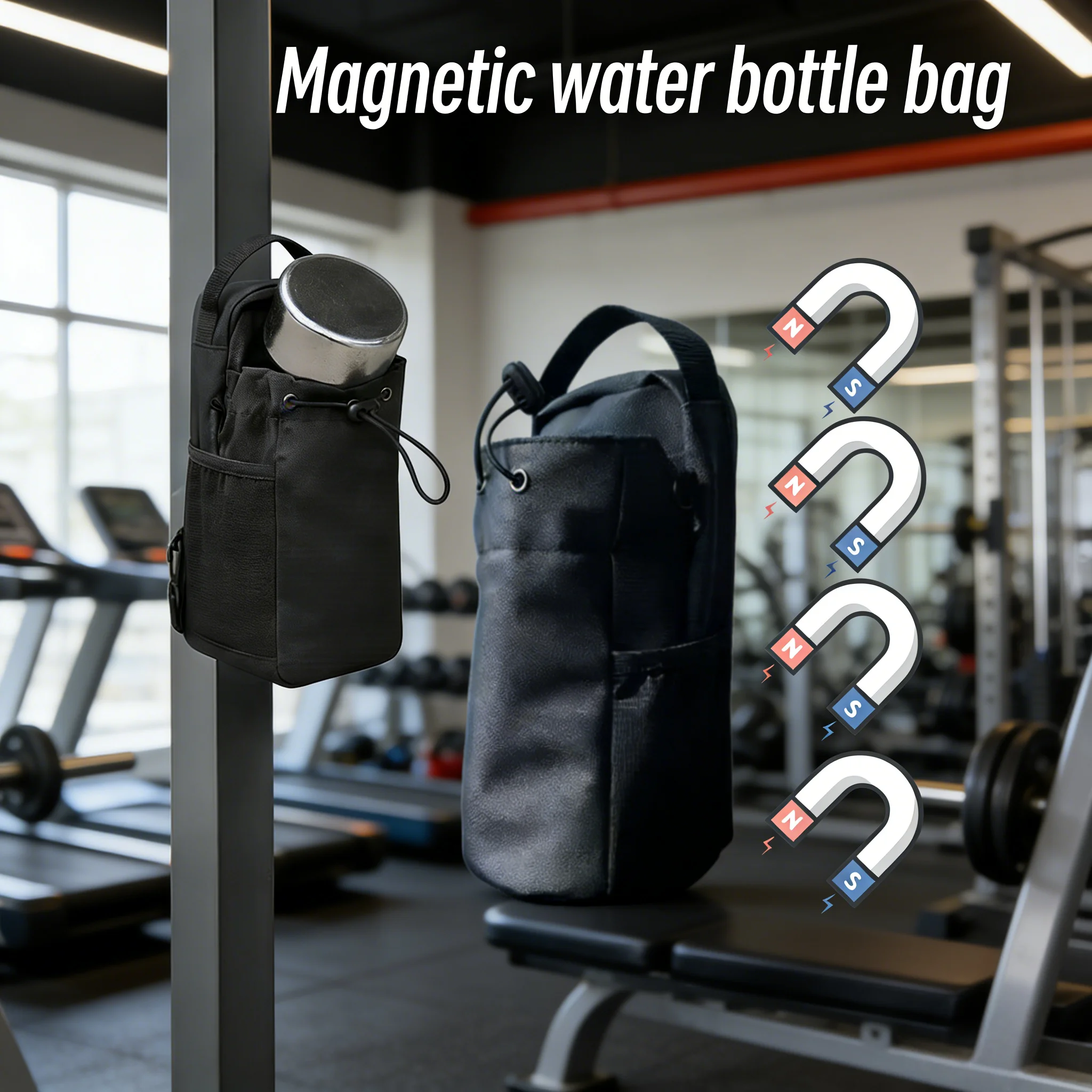 Magnetic Gym Bag Large Capacity Magnetic Carrier Bag With Phone Pocket Portable Gym Water Bottle Pouch Gym Accessories Organizer