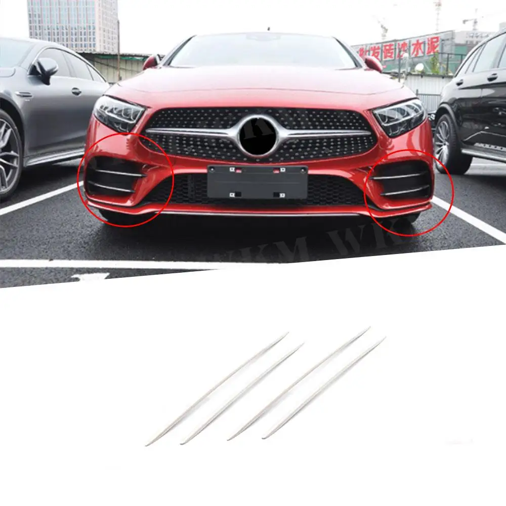 4pcs for Mercedes Benz CLS Class C257 CLS260 450 CLS53 2019UP Stainless Steel Front Fog Light Lamp Decoration Cover Trim Frame 