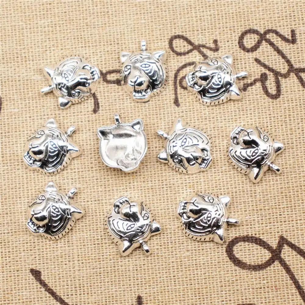 Diy Jewelri Craft Charms Tiger Head Antique Silver Color Woman Pendant 13x17mm 10pcs