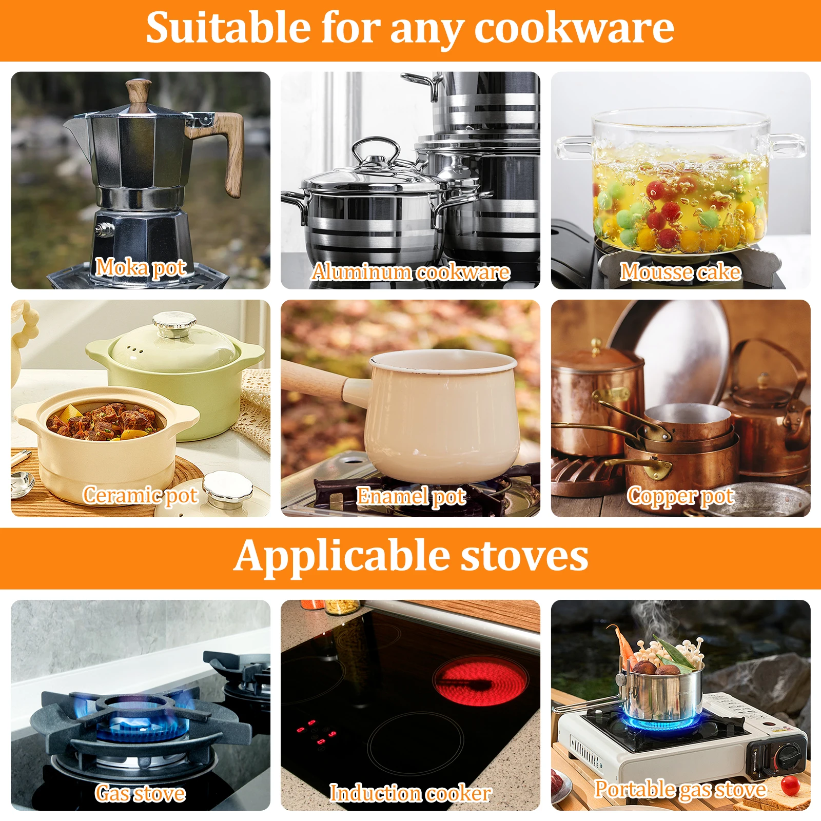 🍳 Placa Adaptadora Inducción 16/20/24 Cm | Mango Extraíble | Acero Inox + Aluminio | 3,4 Mm Grosor | Para Cualquier Olla