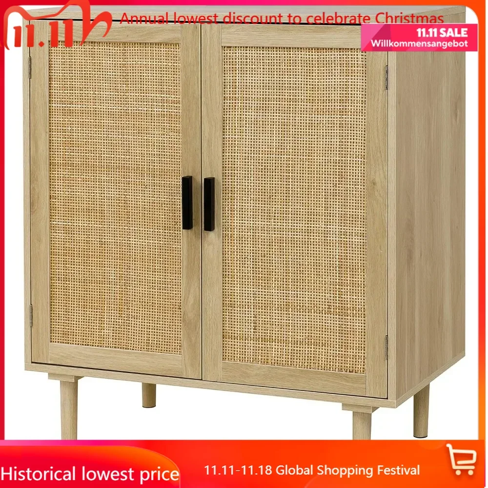 

Sideboard Buffet Kitchen Storage Cabinet with Rattan Decorated Doors, Dining Room, Hallway, Cupboard Console Table