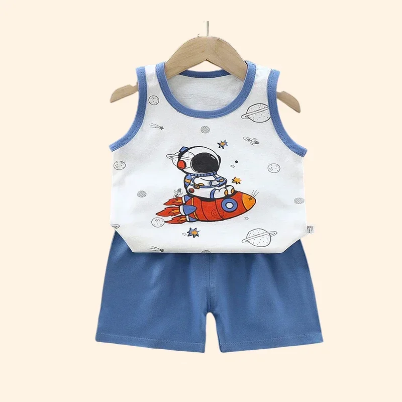 Children Sets Kids Clothes Boys Girls Vest Suit  Summer Children\'s Clothing baby Cotton T-Shirts Shorts Tank Top Sleeveless