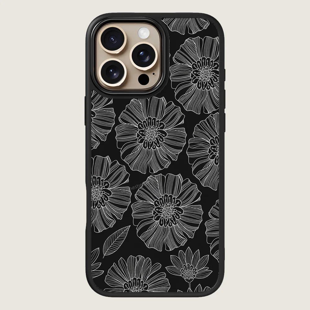 

Магнитный чехол для телефона IPHONE 17, 16, 15, 14, 13, 12, 11, 16e Air PRO Plus, черный цветочный принт, жесткий глянцевый противоударный чехол