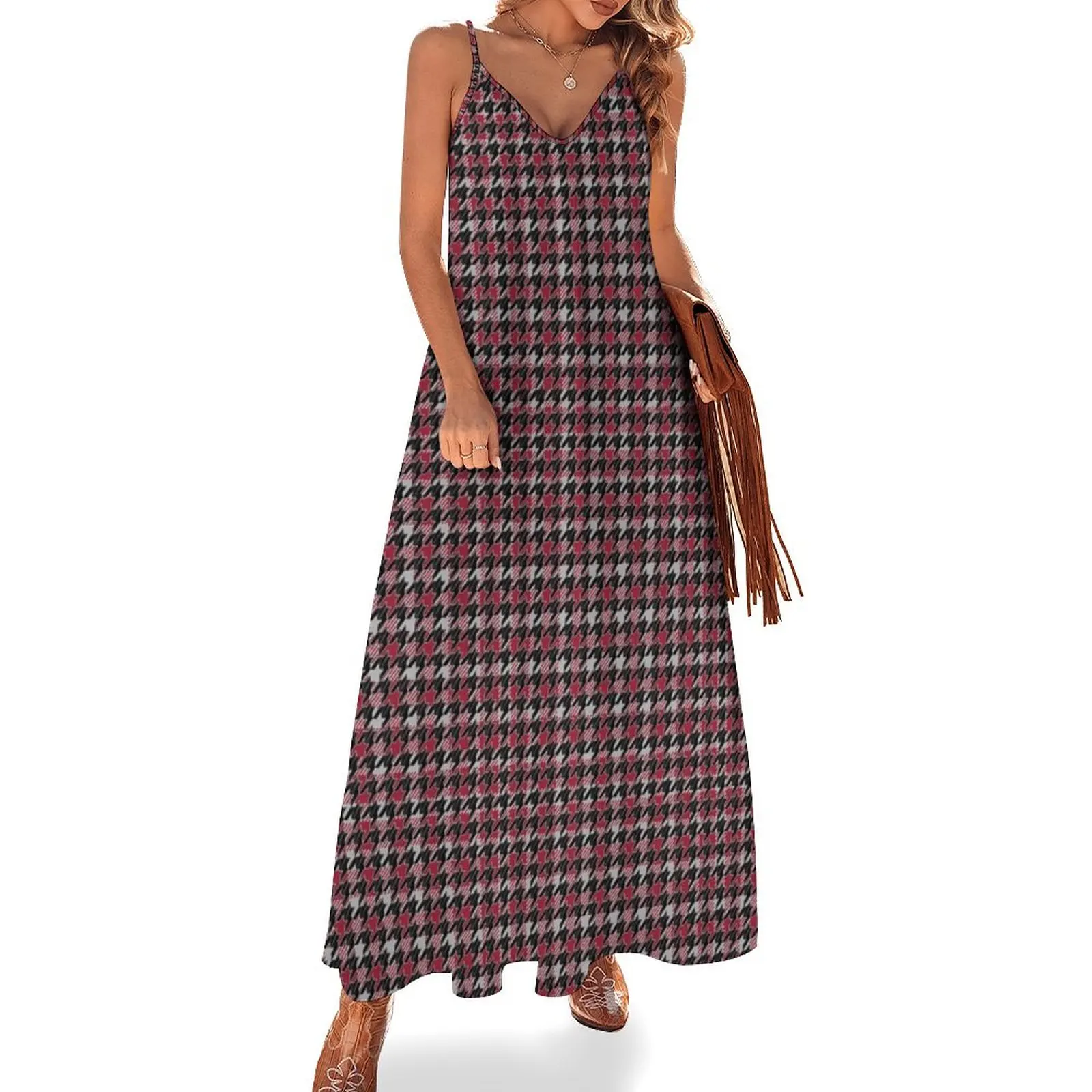 

Crimson Plaid Houndstooth Gameday Dress Sleeveless Dress elegant dresses for women festival outfit women