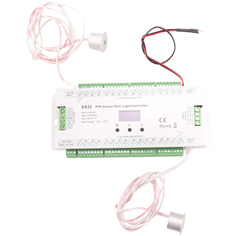ABRU-2X 32CH ES32 PIR Sensor Stair Light Controller Human Body Infrared Inductive Switch Stair Lamp Control For Single Color