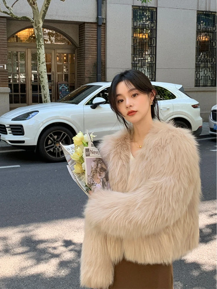 2024 Autumn and Winter New Imitation Fox Fur Grass Women\'s Winter Short Style Temperament Coat Thick Open Collar Plush Jacket