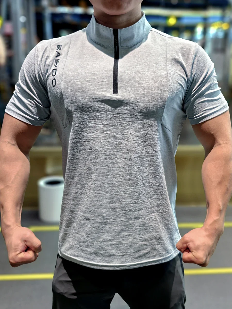 Men Fitness Sport T-shirt Bodybuilding Training Clothing Gym Running Short Sleeve Tee Tshirts Muscle Fit Top Quick Dry Rashguard