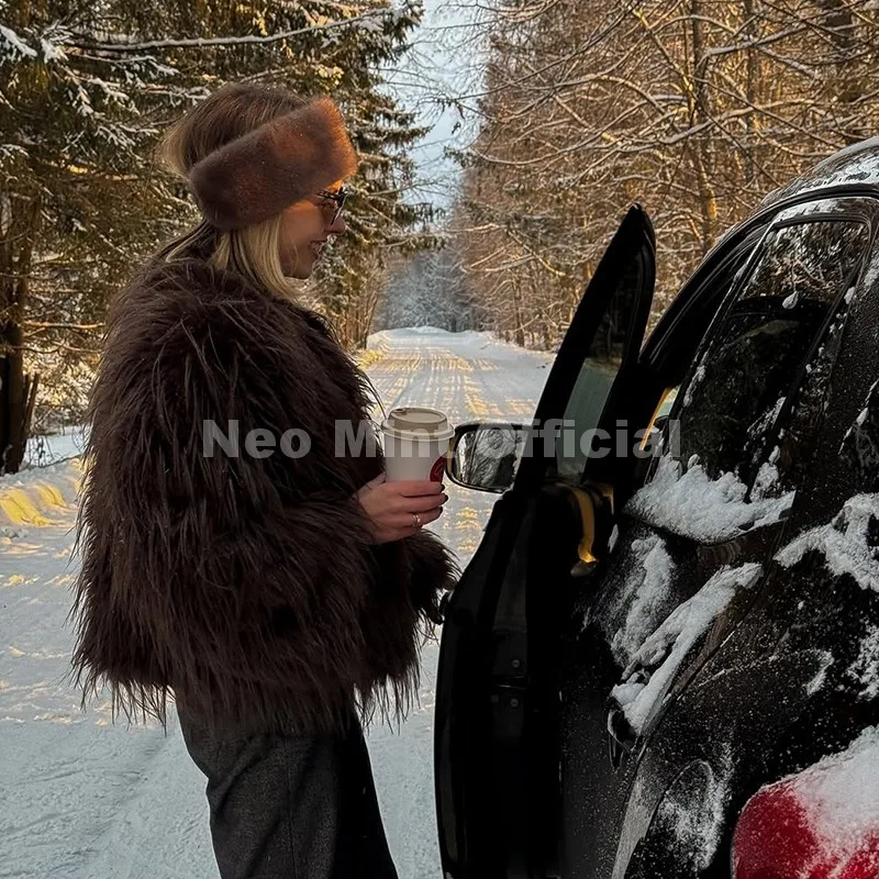 Neo Mint Winter 2025 Kwasten Nepbontjas voor Dames Stijlvol Chic Pluizig Bontjack Harige Vossenbont Overjas Meisje Shaggy Bovenkleding