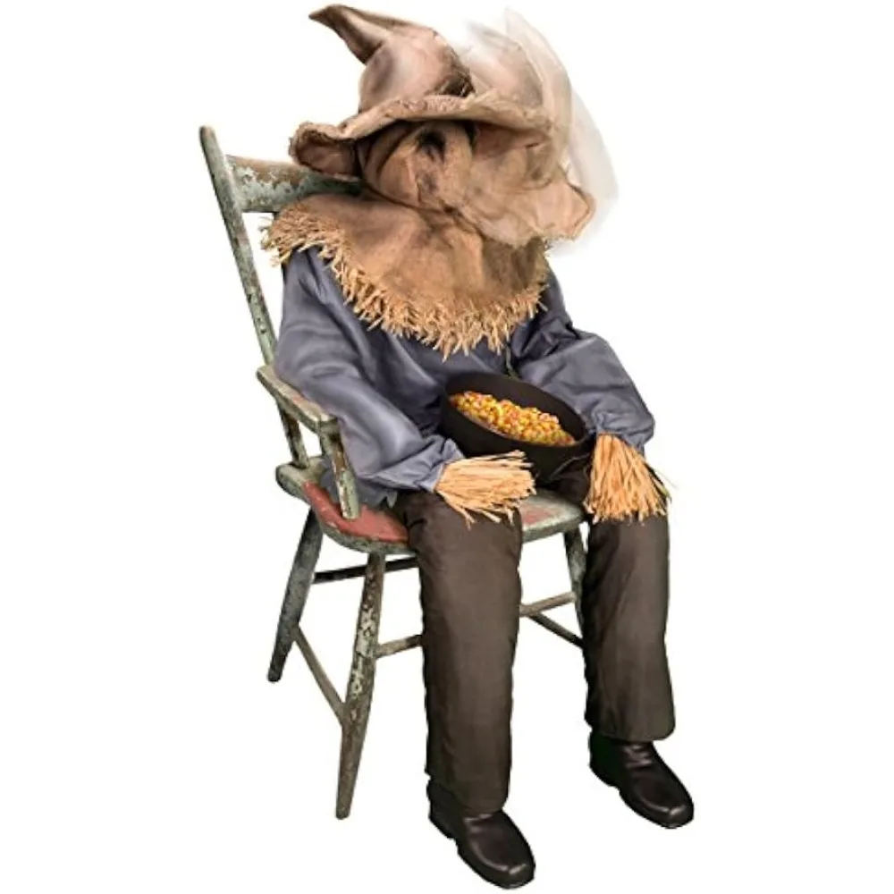 Halloween Sitting Scarecrow Animatronic Halloween Décor Horror Décor 4.5 Feet Scary Decoration Motion and Sound Activated