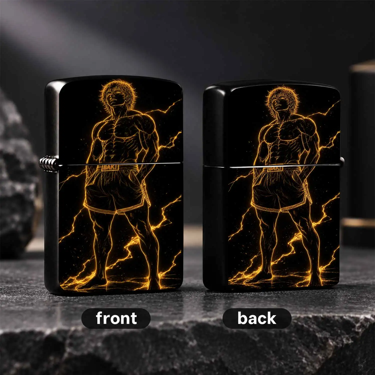 Stylish Baki The Grappler Themed Lighter, Cool Golden Glowing Fighter Line Art Design, Portable Versatile Daily Use Igniter, Ideal Creative Gift For Anime Fighting Game Fans, Multi-Scenario Practical Decor Accessory For Indoor Outdoor Daily