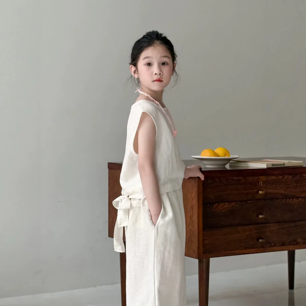 

Solid Color Vest Pants Set Summer Korean 2025 New Fashionable Casual Loose Solid Color Simple Vest Wide Leg Pants Two Piece Set