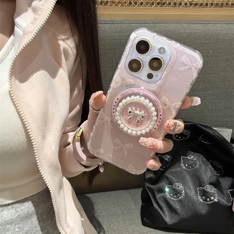 حافظة هاتف على شكل قلب من الألماس على شكل فيونكة مغناطيسية لهاتف آيفون 12 13 14 15 16 برو ماكس #3