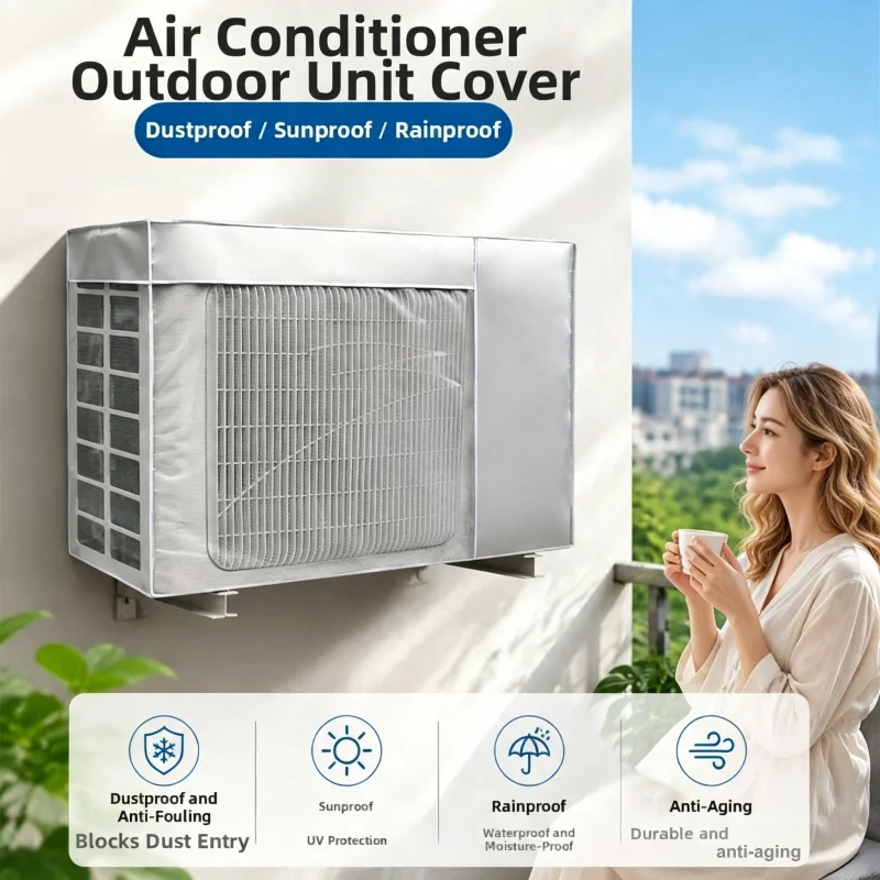 Outdoor Unit Cover Dust Cover Waterproof UV-resistant Air Conditioner Protective Cover Silver Coated Sunscreen Anti-aging Fabric