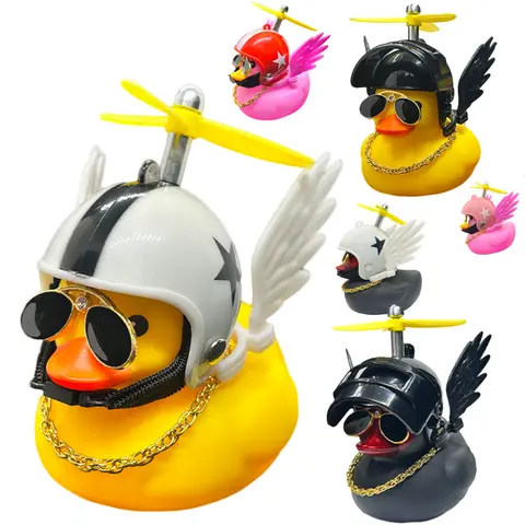 Rubber Duck Toy Car Ornaments Car Dashboard Yellow Duck Ornaments with Helmet for Bike Yellow Duck Decorations Motor Accessories