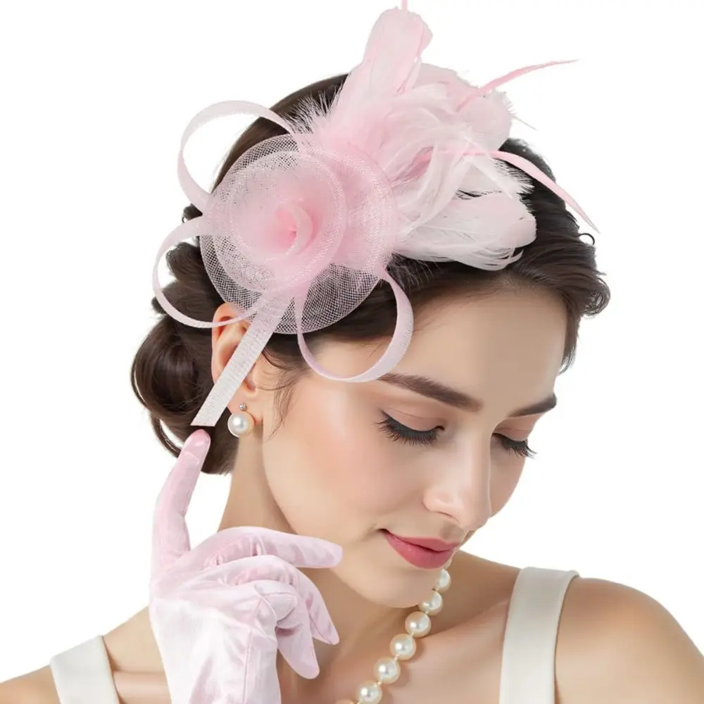 

Formal Dress Feathers Mesh Headband Luxury Retro Fascinator Headdress Exquisite Stage Performance Headpiece Bridal Headband
