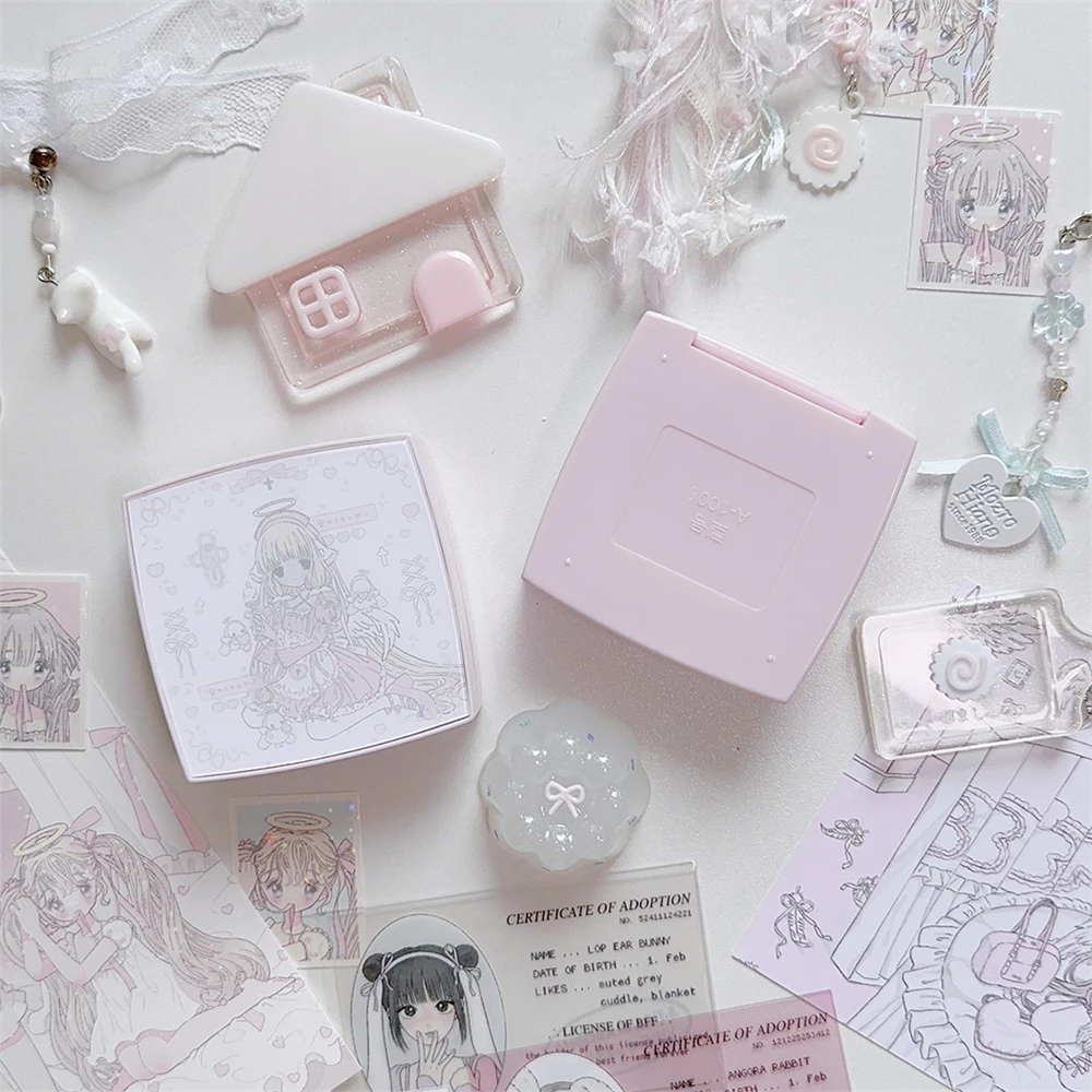 Cute Girl Angel Printed Storage Portable Contact Lens Storage Box Pink Square Home Decoration Storage Box 7.5cmx7.5cmx3.5cm