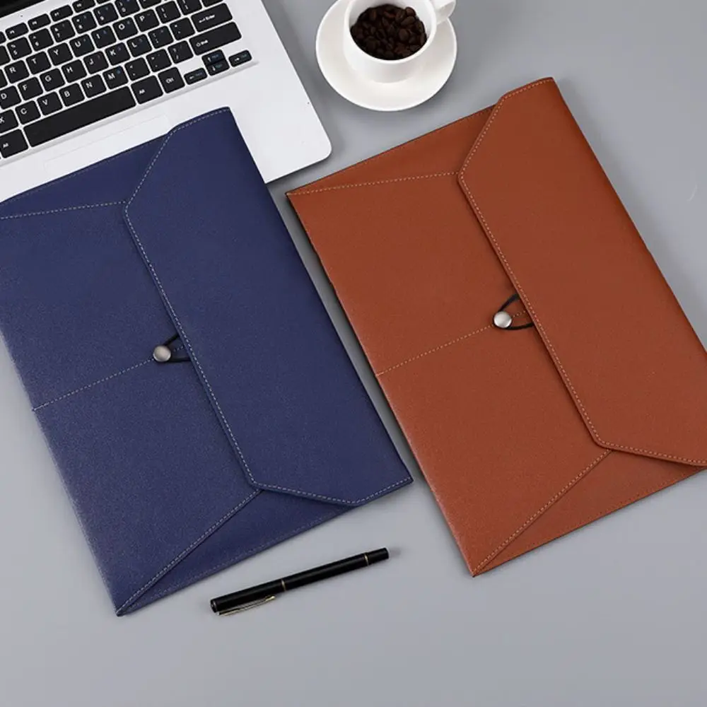 Large Capacity A4 Business Leather Document Bag Simple Thickened Storage Data Bag Portable Waterproof File Bag School