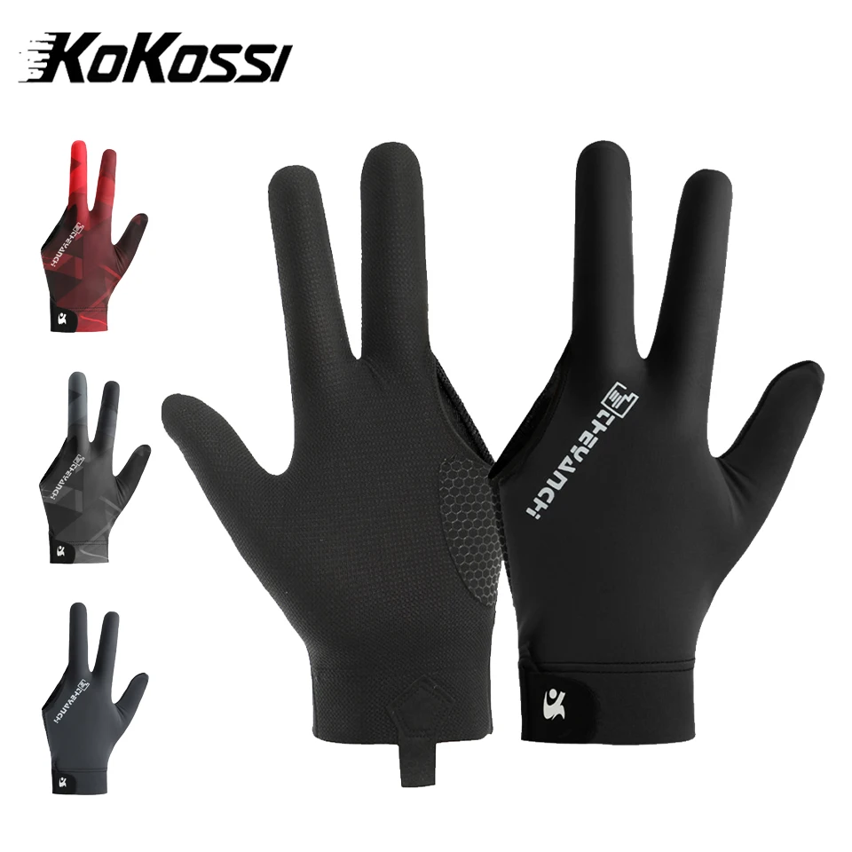 

Бильярдные перчатки KoKossi, 1 шт., левая, профессиональные, для снукера, 3 пальца, легкие, быстросохнущие, противоскользящие
