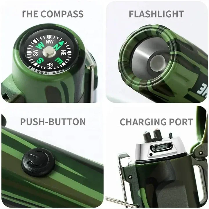 Outdoor Waterproof Arc Lighter Lighting Compass Usb Rechargeable Electric Lighter Multifunctional Cigarette Lighter