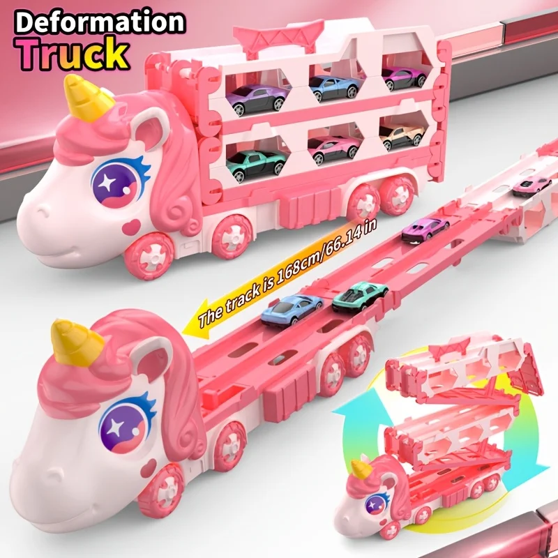 

Трансформируемый грузовик и 3-слойный игровой набор гоночной трассы, игрушки для малышей с автомобилями и парковкой, гаражная игрушка, подарки на день рождения для детей, мальчиков и девочек