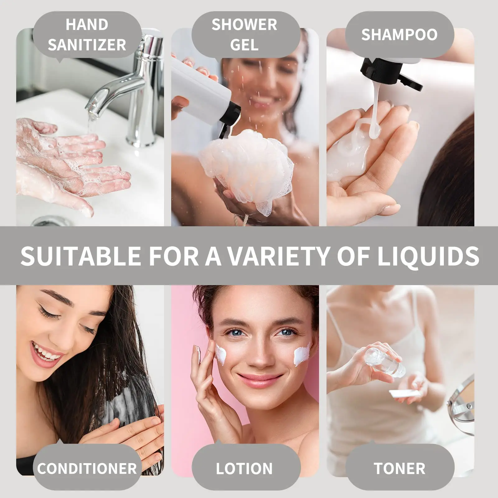 4 Pcs Liquid Toiletry Container 250ML Squeeze Bottles with Flip Cap Empty Plastic Transparent Bottle for Shampoo Conditioner