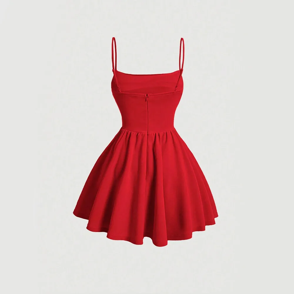 فستان نسائي ذو هيكل مشد كامي مكشكش سادة، فساتين للنساء، فستان الحفلات #4