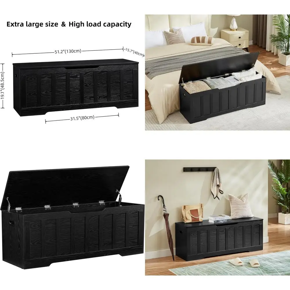 Duża drewniana ławka do przechowywania z miejscem na buty, udźwig 100 kg, łatwy montaż, czarna