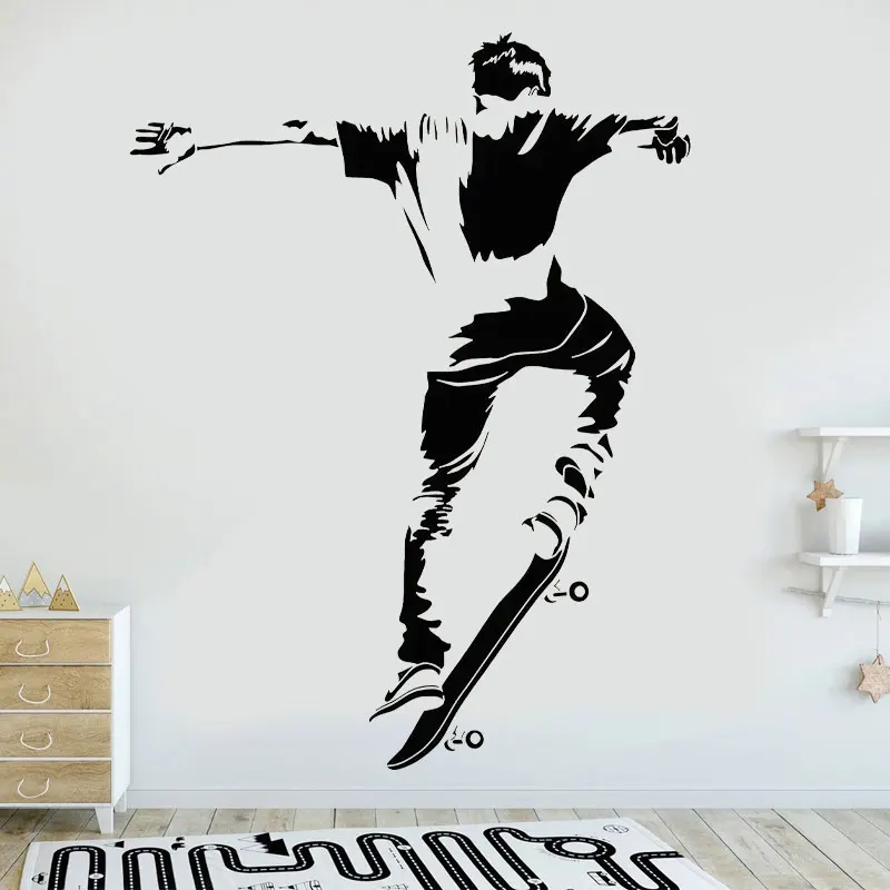 Skateboarder Vinyl Decal Extreme Sports Skateboarding Wall Sticker Boy Bedroom Mural Silhouette Home Decor For Teenager Room