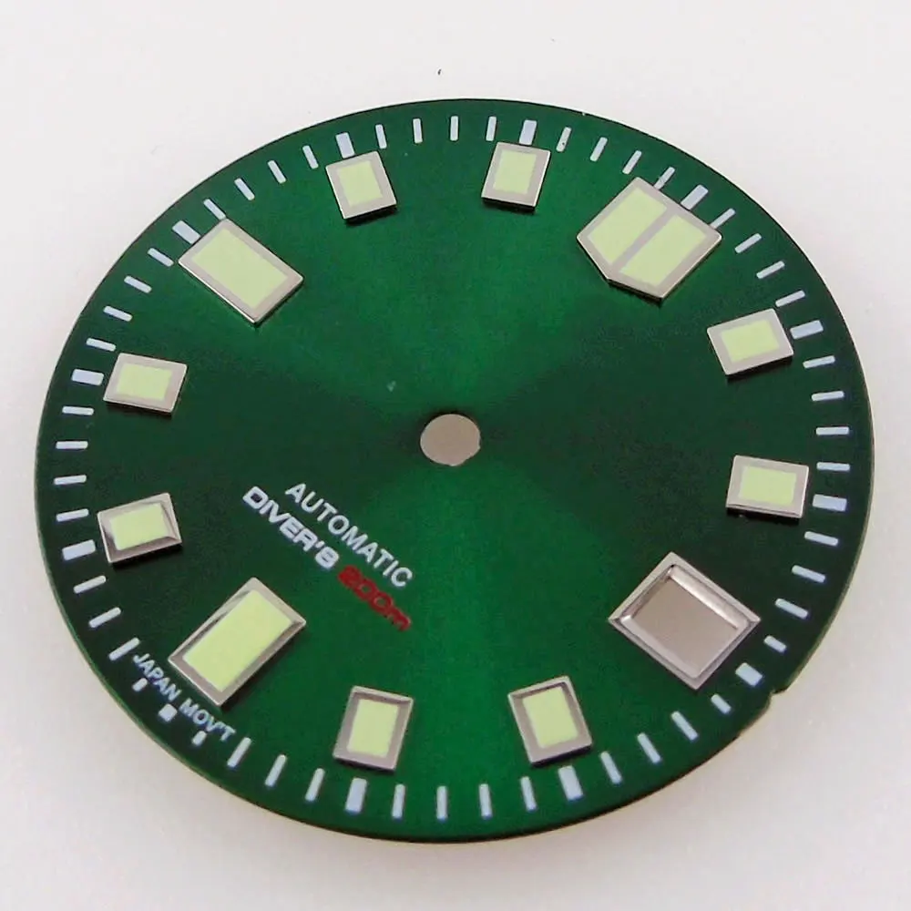 29mm Black/Blue/Green Sunburst Watch Dial Face Date Window Luminous Spare Parts Fit NH35 NH36 ETA2824 PT5000 Automatic Movement